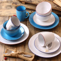 18PCS Dinner Set Glaze Peel Design with Rim Colored